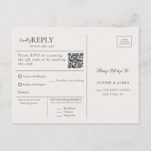 Modern Minimalist QR Code Calligraphy RSVP Postcard