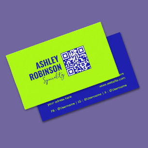 Modern Minimalist QR code electric lime Business Card