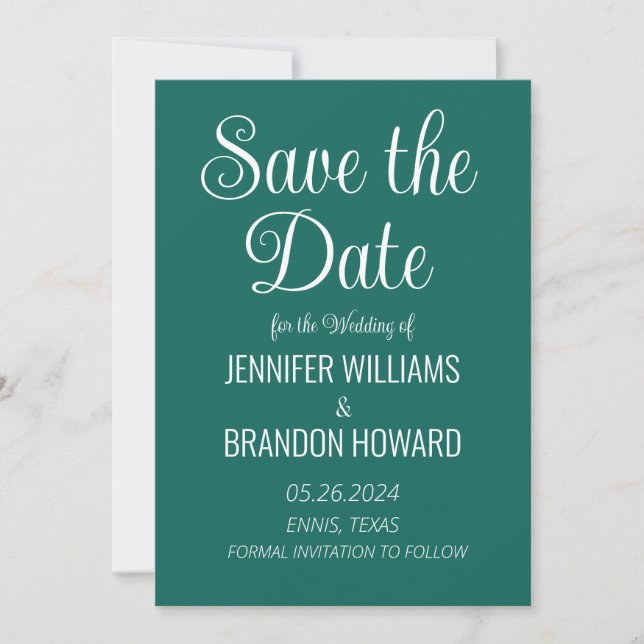Modern Minimalist QR Code Emerald Green Wedding Save The Date (Front)
