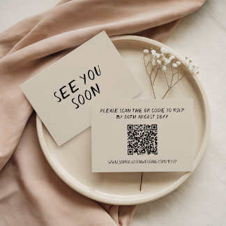 Modern Minimalist QR Code Handwritten Wedding RSVP Card