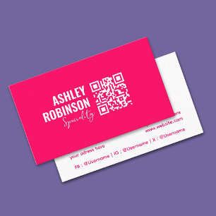 Modern Minimalist QR code hot pink professional Business Card
