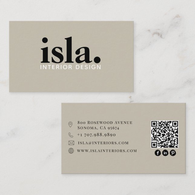 Modern Minimalist QR Code Interior Designer Business Card (Front/Back)