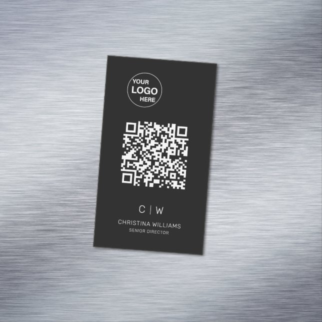 Modern Minimalist QR Code Monogram Name Magnetic Business Card (In Situ)