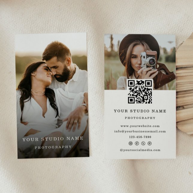 Modern Minimalist QR Code Photo Business Card (Creator Uploaded)