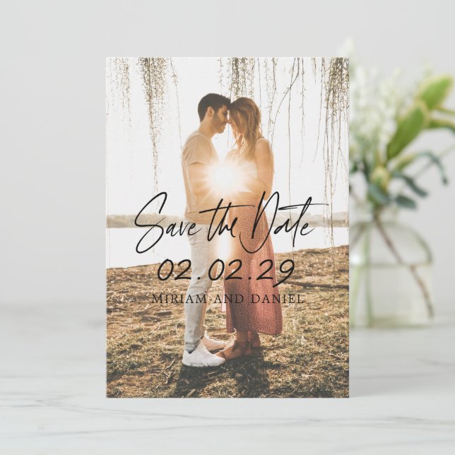 Modern Minimalist QR Code Photo Wedding Save The Date (Standing Front)