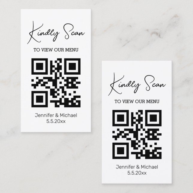 Modern Minimalist QR Code Wedding Menu Card (Front/Back)