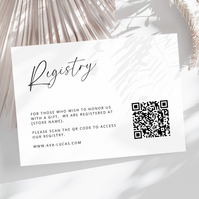 Modern Minimalist QR Code Wedding Registry Enclosure Card (Creator Uploaded)