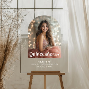 Modern Minimalist Quinceañera Arched Photo Acrylic Sign