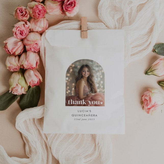 Modern Minimalist Quinceañera Arched Photo Favour Bag (Zazzle Modern Minimalist Quinceañera Arched Photo Favor Bag)