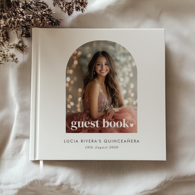 Modern Minimalist Quinceañera Arched Photo  Guest Book (Zazzle Modern Minimalist Quinceañera Arched Photo  Guest Book)