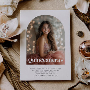 Modern Minimalist Quinceañera Arched Photo  Invitation