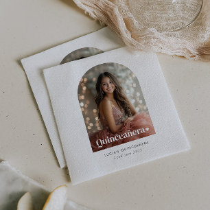 Modern Minimalist Quinceañera Arched Photo  Napkin