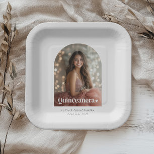 Modern Minimalist Quinceañera Arched Photo  Paper Plate