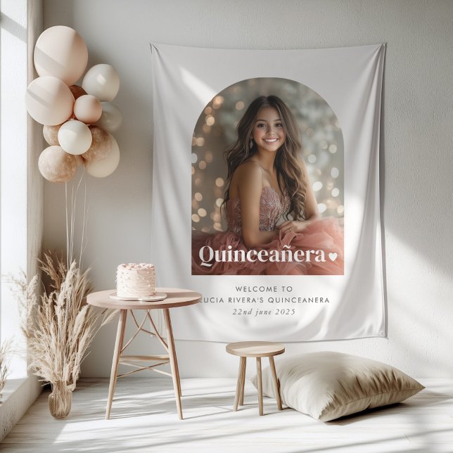 Modern Minimalist Quinceañera Arched Photo  Tapestry (Zazzle Modern Minimalist Quinceañera Arched Photo  Tapestry )