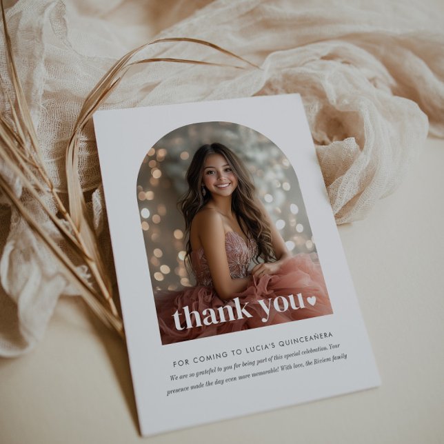 Modern Minimalist Quinceañera Arched Photo Thank You Card (Zazzle Modern Minimalist Quinceañera Arched Photo Thank You Card )
