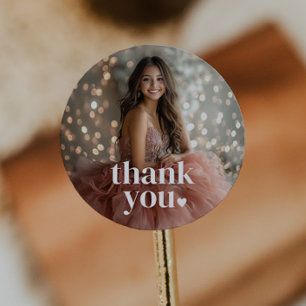 Modern Minimalist Quinceañera Photo Classic Round Sticker