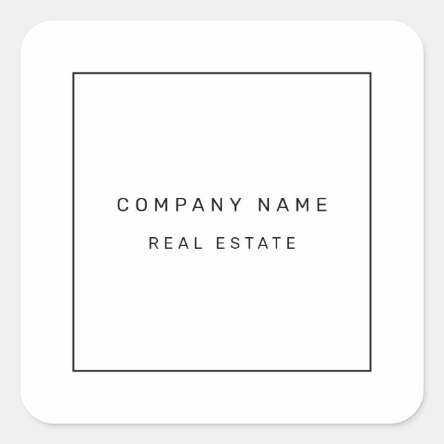 Modern Minimalist Real Estate Black and White Square Sticker (Front)