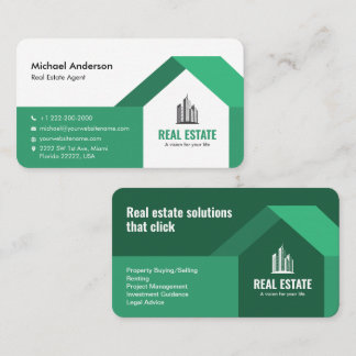 Modern Minimalist Real Estate Green Business Card