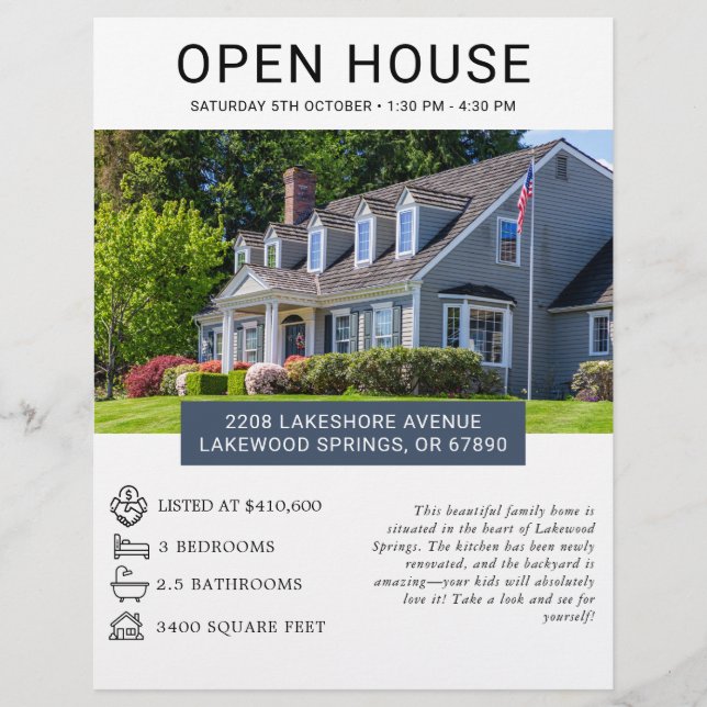Modern Minimalist Real Estate Open House Flyer (Front)