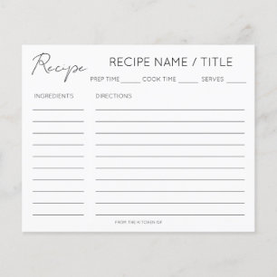 Modern Minimalist Recipe Card