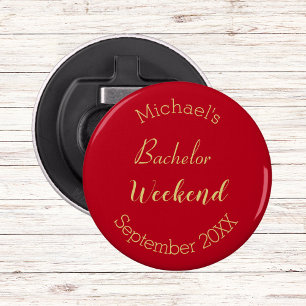 Modern Minimalist Red and Gold Bachelor Party  Bottle Opener