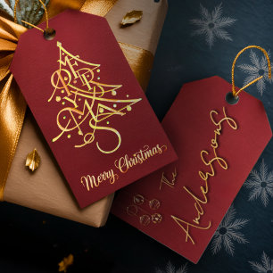 Modern Minimalist Red and Gold Christmas Holiday Gift Tags