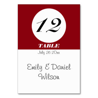 Modern Minimalist Red And White Wedding Table Number