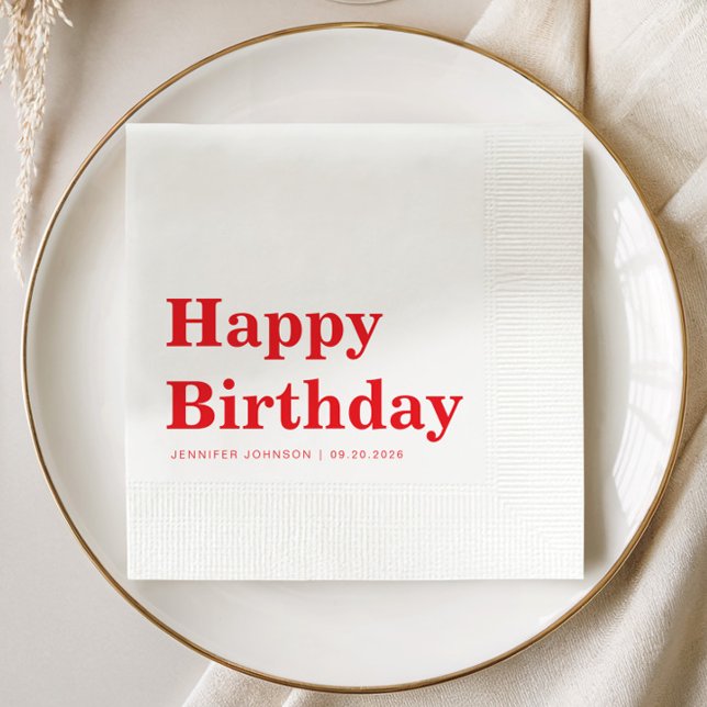 Modern Minimalist Red Birthday Napkin (Modern Minimalist Red Birthday Napkins)