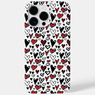 Modern Minimalist Red, Black and White Hearts  Case-Mate iPhone 14 Pro Max Case