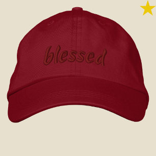 Modern Minimalist Red Blessed Cursive Typography Embroidered Hat