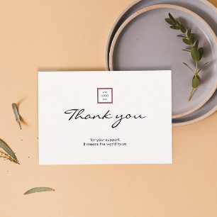 Modern Minimalist Red Border Logo Business Thank You Card