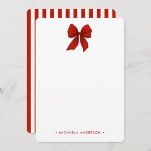 Modern Minimalist Red Coquette Bow & Stripes Card