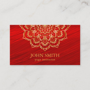 Modern Minimalist Red Gold Lotus Yoga Instructor B Business Card