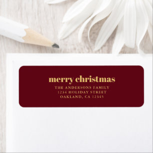 Modern Minimalist Red & Gold Merry Christmas La Return Address Label