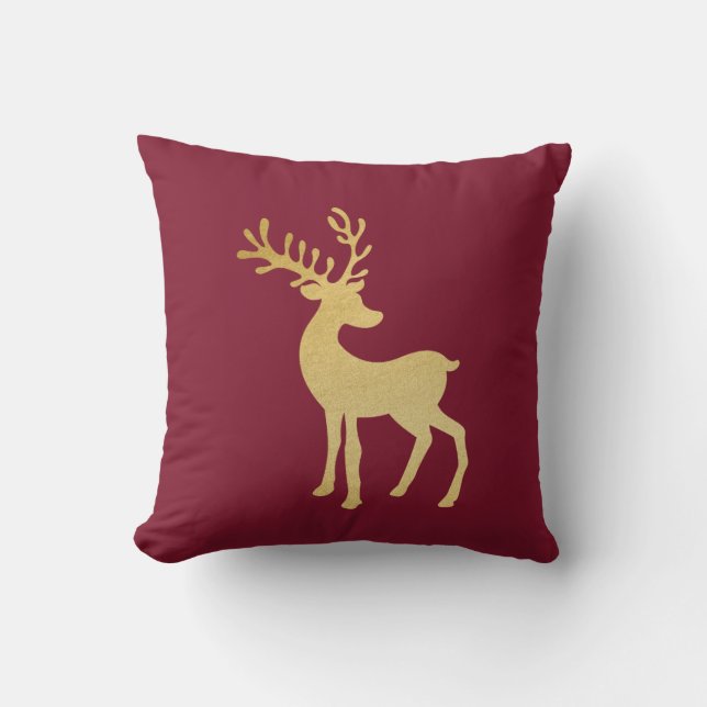 Modern Minimalist Red & Golden Reindeer Christmas  Cushion (Front)