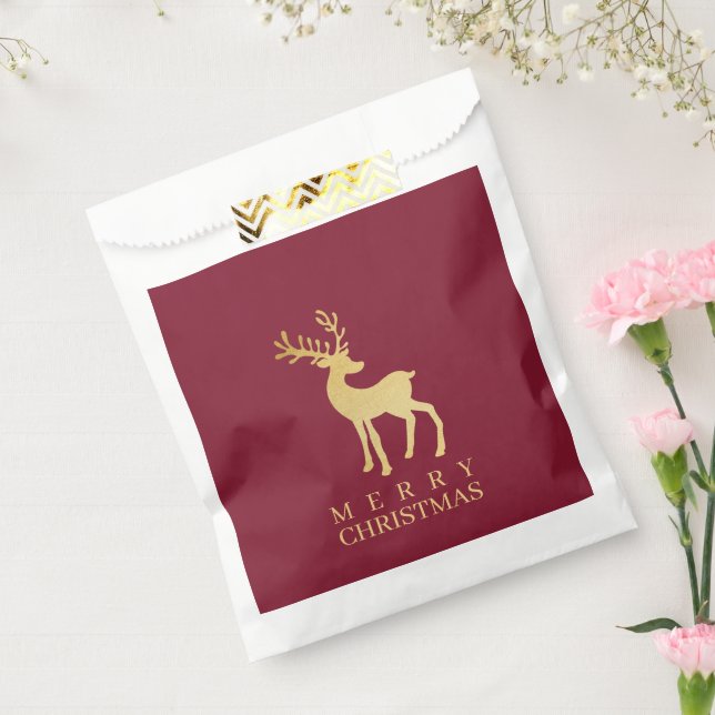 Modern Minimalist Red & Golden Reindeer Christmas Favour Bag (Sealed)