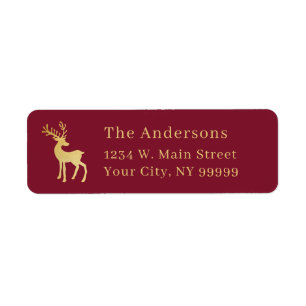 Modern Minimalist Red & Golden Reindeer Christmas Return Address Label