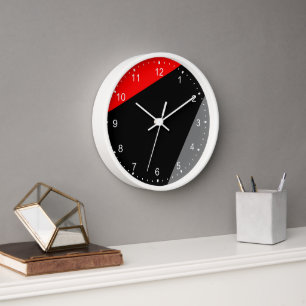 Modern Minimalist Red Grey Black Large Clock