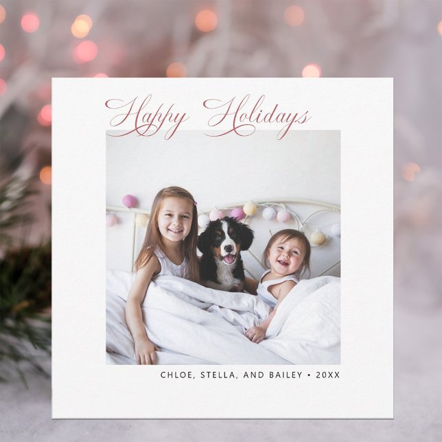 Modern Minimalist Red Happy Holidays Photo Holiday Card (Creator Uploaded)