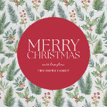 Modern Minimalist Red Merry Christmas Classic Round Sticker<br><div class="desc">Create your own personalised Christmas stickers with minimalist design and modern typography in red and white colour.</div>