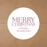 Modern Minimalist Red Merry Christmas Classic Round Sticker<br><div class="desc">Create your own personalised Christmas stickers with minimalist design and modern typography in red and white colour.</div>