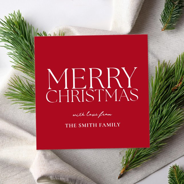 Modern Minimalist Red Merry Christmas Non Photo Holiday Card (Creator Uploaded)