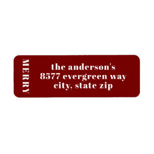 Modern Minimalist Red Merry Return Address  Return Address Label
