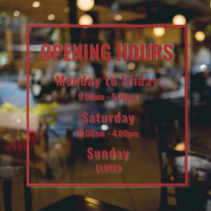 Modern Minimalist Red Opening Hours Sign