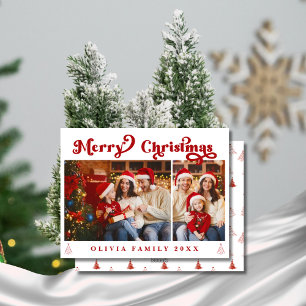 Modern Minimalist Red Retro Christmas Two Photo Holiday Card