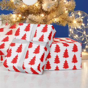 Modern Minimalist Red & White Christmas Tree Wrapping Paper
