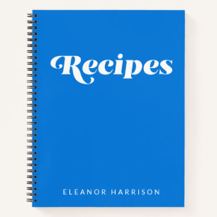 Modern Minimalist Retro Typography Blue Recipe Notebook