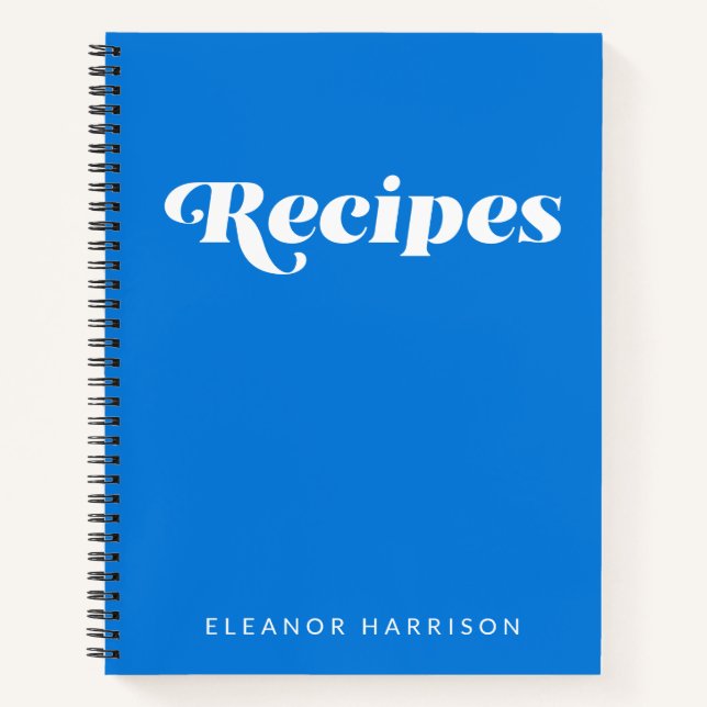Modern Minimalist Retro Typography Blue Recipe Notebook (Front)