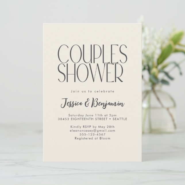 Modern Minimalist Retro Typography Couples Shower Invitation (Standing Front)