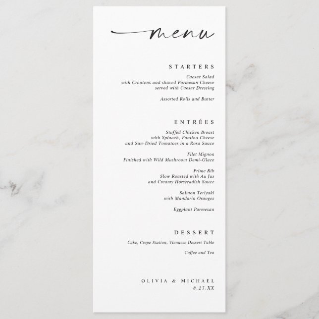 Modern Minimalist Right Aligned Wedding Menu (Front)